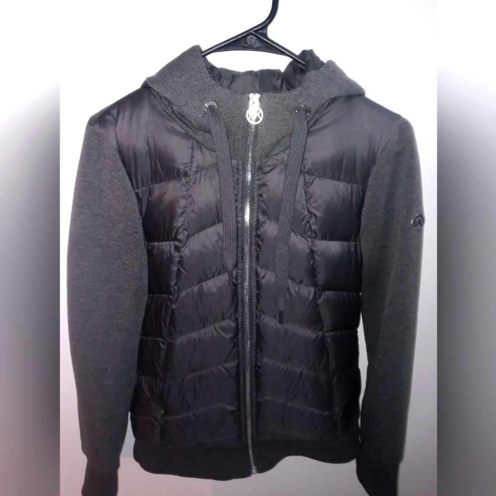 Michael Kors Gray Hooded Jacket Lightweight Puffer Down Women’s Size small